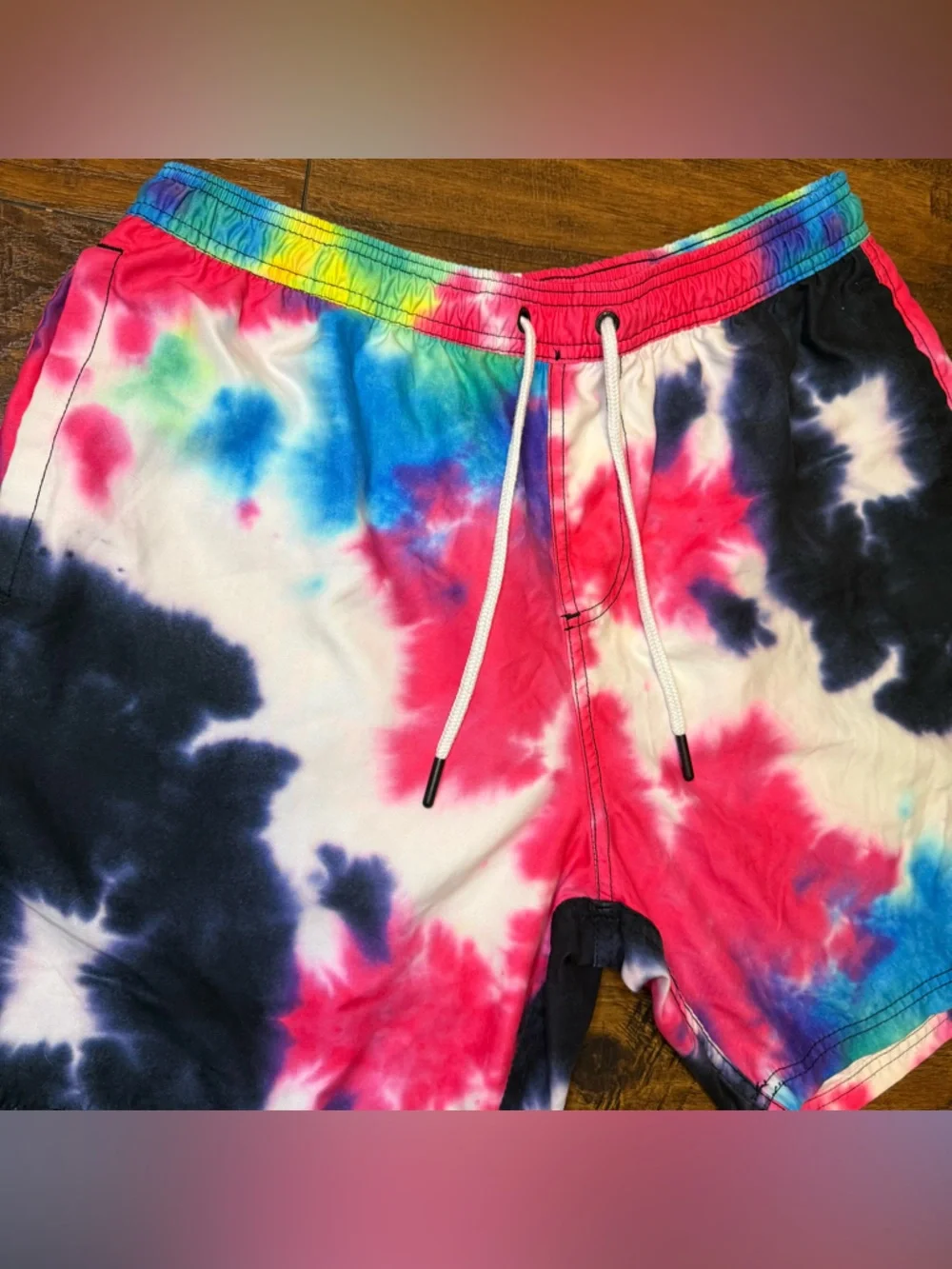 Neff Men’s XL Hot Tub Tie Dye Swim Trunks - Pink Blue Black Shorts No Mesh Liner